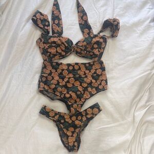 Montce Saffron Floral Bikini Set | Uno + High Rise Bottoms, Cabana Top